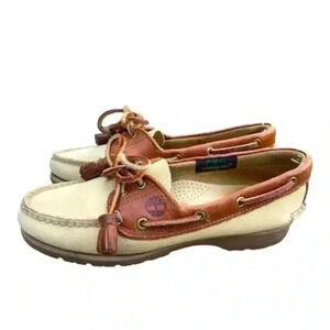 TIMBERLAND Vintage Classic Three Eye Two Toned Lace Up Leather Boat Shoes Sz 6.5